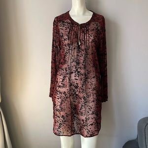 Tracy Reese Silk Sheer Burgundy Shift Dress
